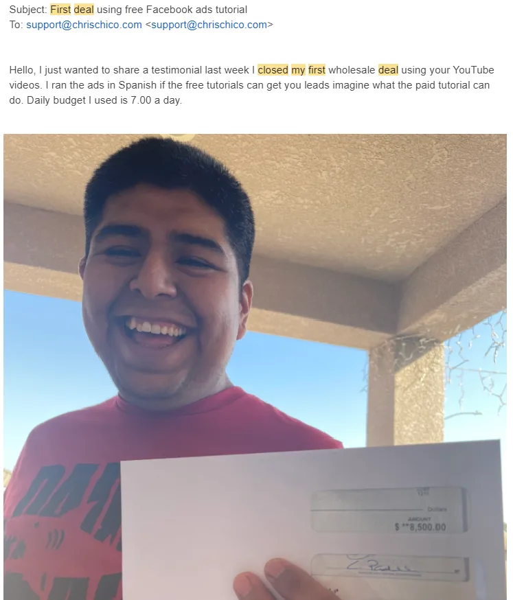 First deal from Facebook ads.